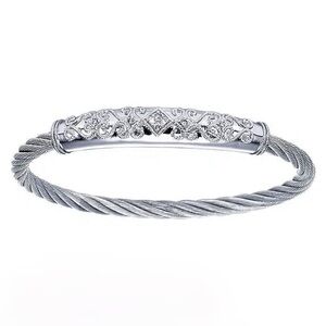 GABRIEL & CO ~ 925 Silver and Steel Cable Bracelet with Pave Diamonds